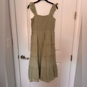 J. Crew Light Green Textured Dress with Ruffled Tiers